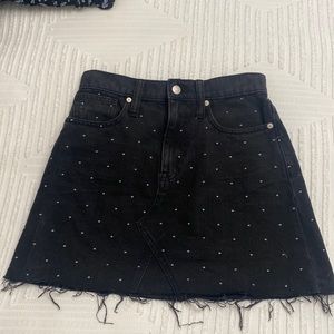 Madewell black jean mini skirt with silver polka dots size 25